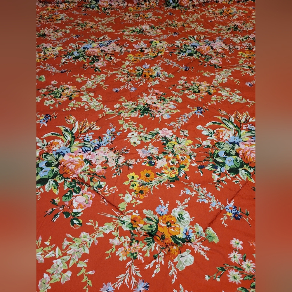 RALPH LAUREN Belle Harbor Red Floral Cotton Comforter Full/Queen & 2 Pillow Case - Picture 3 of 11